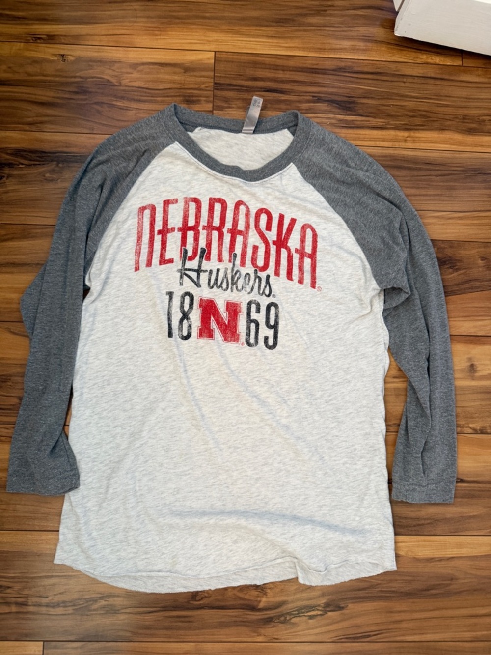 Next Level Apparel Nebraska Huskers Red and Gray Raglan Long Sleeve Tee